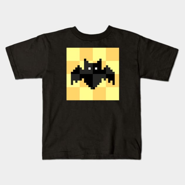 Pixelated Bat Squares Yellow Kids T-Shirt by JadedOddity